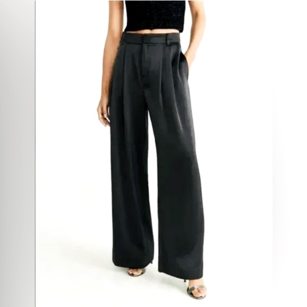 Mango Black Satin Pleated High Waisted Pants, Size 2